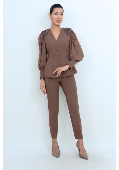 Dorne Moda Özel Koleksiyon Taş Detaylı Şifon Kol Takım - Düğün - Mezuniyet - Ofis Şıklığı Kahverengi Kahverengi Dorne Moda Özel Koleksiyon Taş Detaylı Şifon Kol Takım - Düğün - Mezuniyet - Ofis Şıklığı Kahverengi Kahverengi