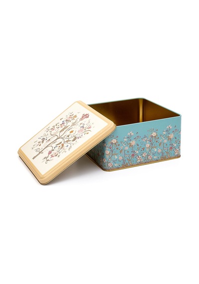 Botanica Blue Desenli Kare Metal Saklama Kabı 19.8 x 19.8 x 10 CM 3.7 L Çok Renkli