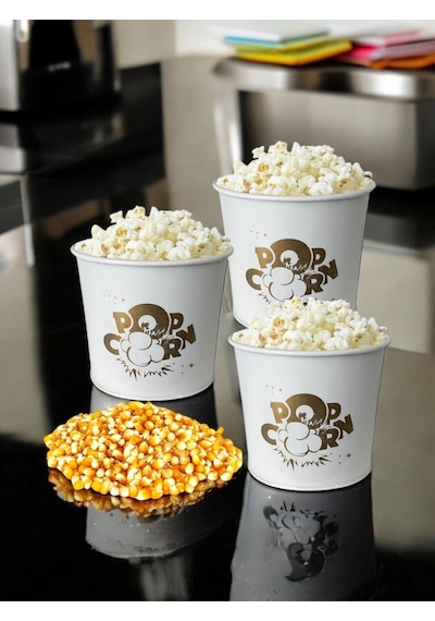 Toptanfoni Popcorn Kutusu - Patlamış Mısır Kovası 3 Adet Beyaz
