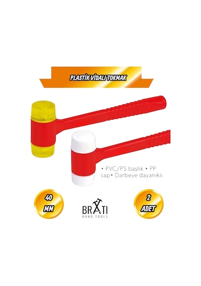 Plastik Saplı Vidalı Tokmak Çekiç 40mm 2 Adet Sarı + Beyaz