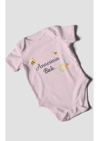 Morivokids Annesinin Balı Kısa Kollu Bebek Body %100 Pamuk Bebe Pembe