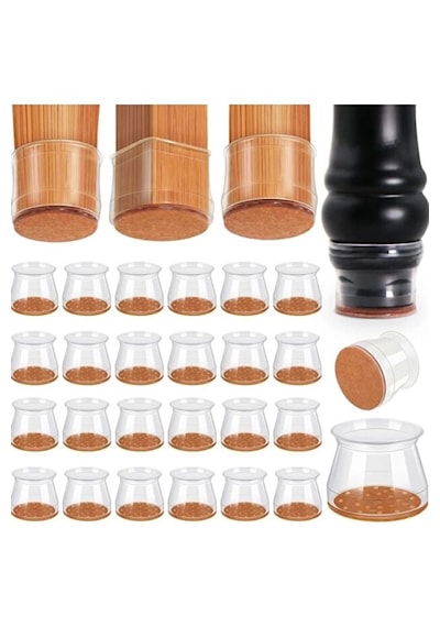 24 Adet Yuvarlak Ses Çıkartmayan Sandalye Pabucu 3 Cm Taban X 3.4 Cm Yükseklik Şeffaf Silikon
