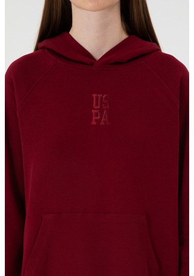 U.S. Polo Assn. Kadın Bordo Yırtmaçlı Kapüşonlu Sweatshırt 50313611-VR014