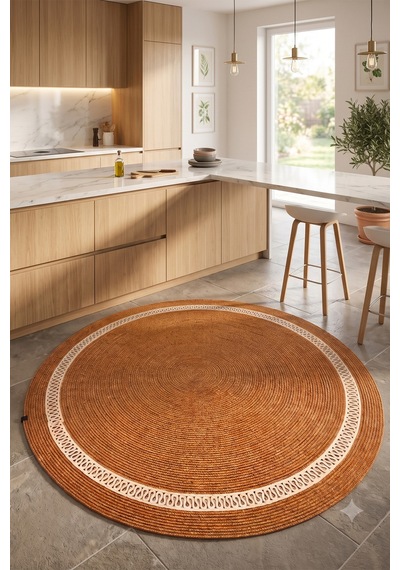 Jüt Hasır Yuvarlak Kilim Halı Yolluk Dekoratif Örgü Halı Doğal Görünümlü Bohem Kilim Salon Oturma Odası Balkon Mutfak Yatak Odası Koridor 7252bambukrem