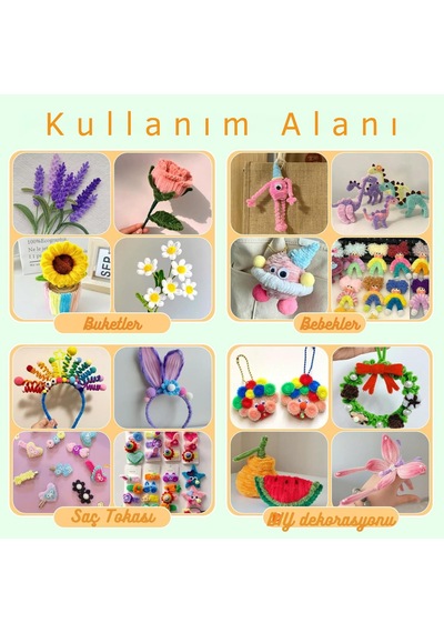 Şönil Tel, El İşi, Dıy, Hobi Ve Çiçek Yapım Teli, Haki Yeşil, 100 Adet, 6 Mm - 30 Cm