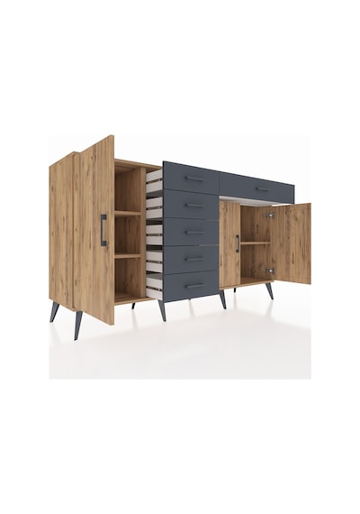 Kronos Konsol 3 Raflı 6 Çekmeceli 3 Kapaklı 176x59x99 Çam-çam/ant Çam-çam/antrasit