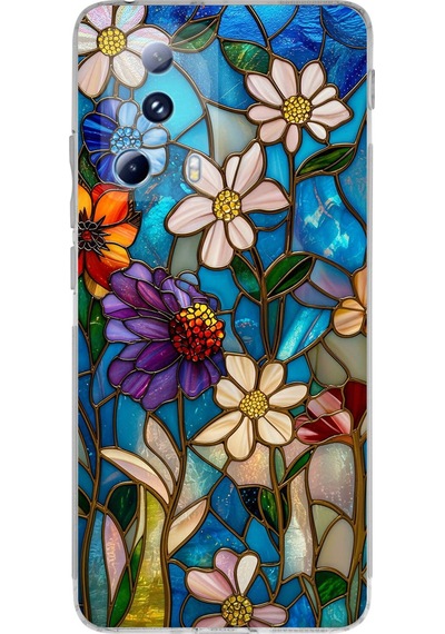 Printify Xiaomi Mi 13 Lite İle Uyumlu Vitray Mavi Bahar Tasarımlı Şeffaf Silikon Kılıf Şeffaf