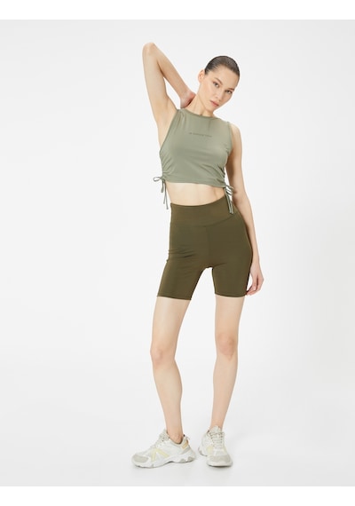 Koton Yanları Bağlamalı Yarım Atlet Bisiklet Yaka Baskı Detaylı Slim Fit Haki 4sak30036nk Koton Yanları Bağlamalı Yarım Atlet Bisiklet Yaka Baskı Detaylı Slim Fit Haki 4sak30036nk