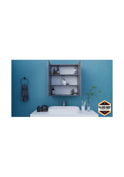 Rafineri 2 Kapaklı Aynalı Banyo Dolabı Mdf Gri