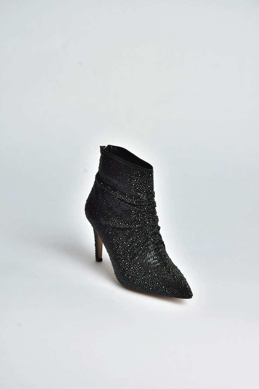 Fox Shoes V572127214 Siyah Sim Taşlı İnce Topuklu Abiye Bot Siyah-sim