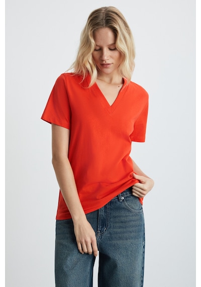Grımelange Alıne Kadın %100 Organik Pamuk Derin V Yakalı Comfort Fit Kırmızı T-shirt Kırmızı Grımelange Alıne Kadın %100 Organik Pamuk Derin V Yakalı Comfort Fit Kırmızı T-shirt Kırmızı