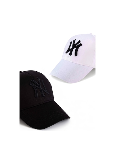 Unisex 2'li Set Siyah ve Beyaz Ny New York Beyzbol Şapka - Unisex Siyah - Beyaz