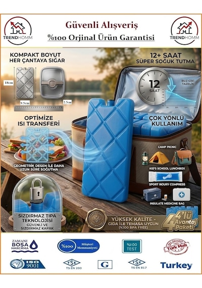 Trendhomm Buz Aküsü - Buz Kaseti - İçleri Erimeye Karşı Özel Sıvı Doludur - 4 Adet