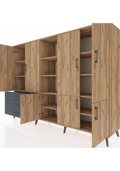 Hyperion Dolap 11 Raflı 3 Çekmeceli 7 Kapaklı 220x44x163 Çam-çam/ Çam-çam/antrasit Hyperion Dolap 11 Raflı 3 Çekmeceli 7 Kapaklı 220x44x163 Çam-çam/ Çam-çam/antrasit