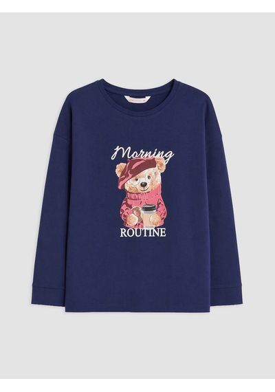 LC Waikiki Lcw Dream Lacivert Bisiklet Yaka Kadın Pijama Takım