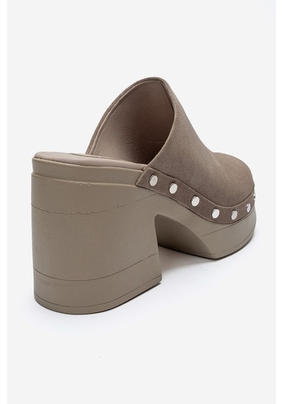 Luvishoes Bellune Taş Süet Hakiki Deri Perçin Detaylı Kadın Kalın Topuklu Terlik