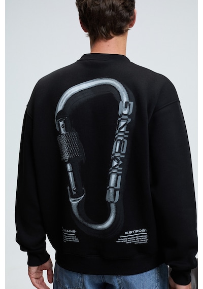 Grimelange ALDEN Erkek Yuvarlak Yaka Göğsü Ve Sırtı Baskılı Relaxed Fit Siyah Sweatshirt
