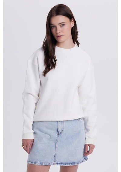 Tudors Kadın Oversize Geniş Kesim Pamuklu Bisiklet Yaka Ekru Sweatshirt-39929 Ekru