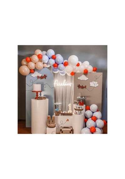 Pastel Beyaz Gri Somon Kırmızı Mavi Balon Zinciri 100 Adet A