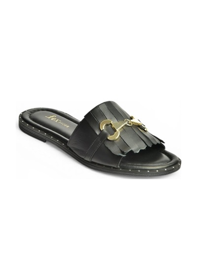 Fox Shoes Y291873003 Siyah Hakiki Deri Kadın Terlik