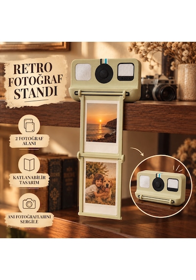 Retro Kamera Tasarımlı Katlanabilir Anı Fotoğrafı Sergileme Standı 3d Baskı 46082541