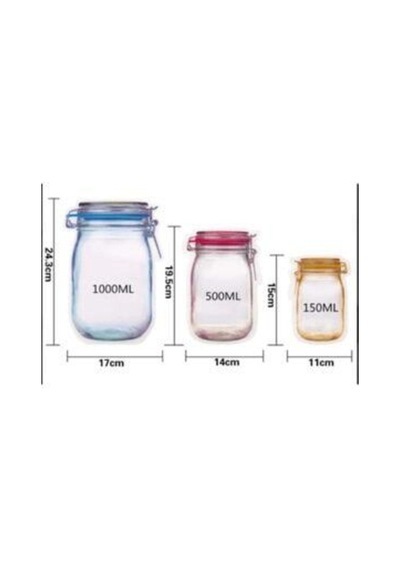 9 Lu 3 Boy Kavanoz Görünümlü Kilitli Saklama Kabı / 150ml - 500ml - 620ml Plastik Beyaz Diğer