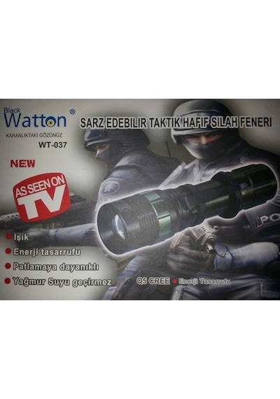 Watton Taktik Şarjlı El Feneri 2ci 6800mah Şarjlı Pil Hediye Siyah