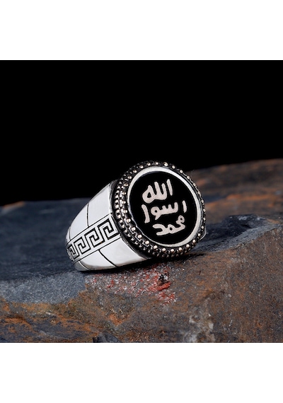 Takılingo 925 Ayar Gümüş Mührü Şerif Motifli Zirkon Taşlı Erkek Yüzük Gümüş