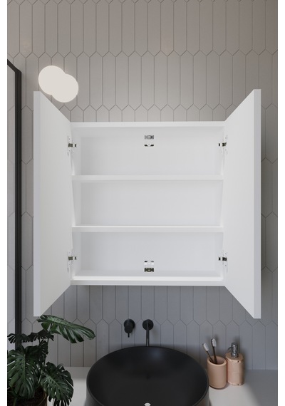 Everest İki Kapaklı Aynalı 60x60 Lavabo Üstü Banyo Dolabı Beyaz