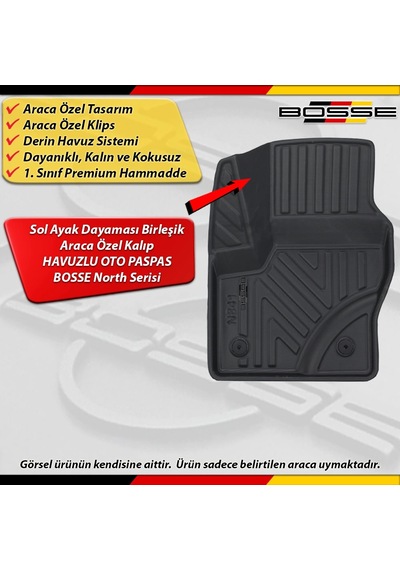Ford C-max Paspas Araca Özel 2011 Ve Sonrası Derin Havuzlu Paspas Bosse North Serisi