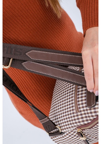 Silver Polo Kahve Sarı - Kahve Ekose Line Kare Kadın Sırt Çantası Sp901