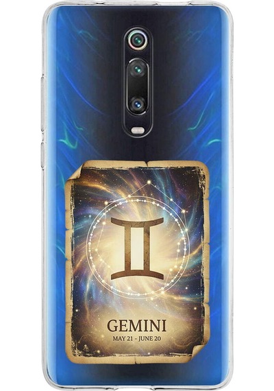 Xiaomi Mi 9t İle Uyumlu Burç Kartları İkizler Tasarımlı Şeffaf Silikon Kılıf Şeffaf