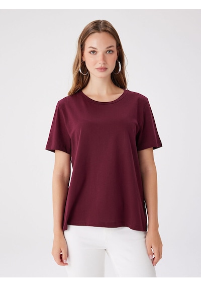 Faik Sönmez %100 Pamuk Yuvarlak Yaka T-shirt W27tsh004 Bw27tsh00440 Bordo