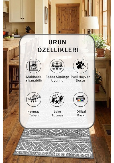 Ehl 176 Gri Yıkanabilir Mutfak Halısı