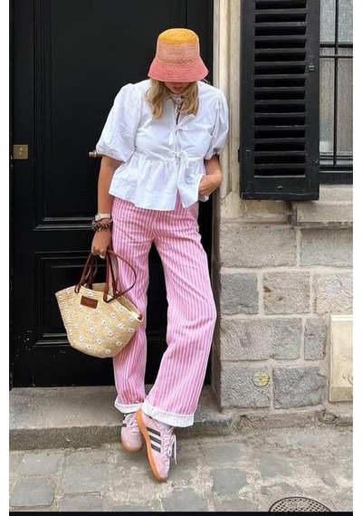 Seeh Pembe Çizgili Kadın Jean Pantolon Sh315