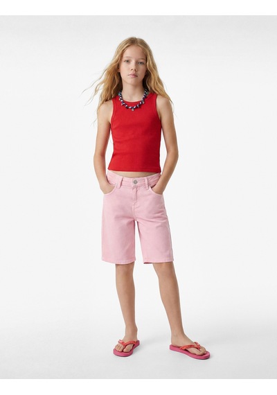 Koton Pamuklu Loose Fit Normal Bel Denim Şort Pembe 6skg40115ad Gül