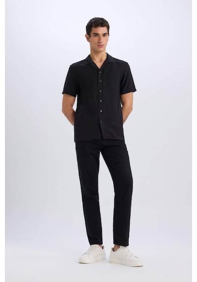 DeFacto Modern Fit Yazlık Polo Yaka Basic Düz Kısa Kollu Gömlek V8406AZ25SMBK27