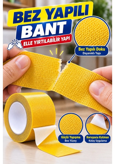 Çift Taraflı Halı Kaydırmaz Bant 25 Mm 5 Metre Bez Yapılı Halı Sabitleme Bandı