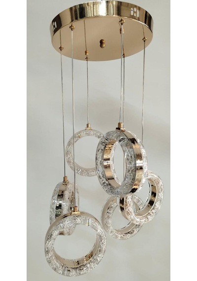 6'lı Kristal Ledli Modern Avize Gold