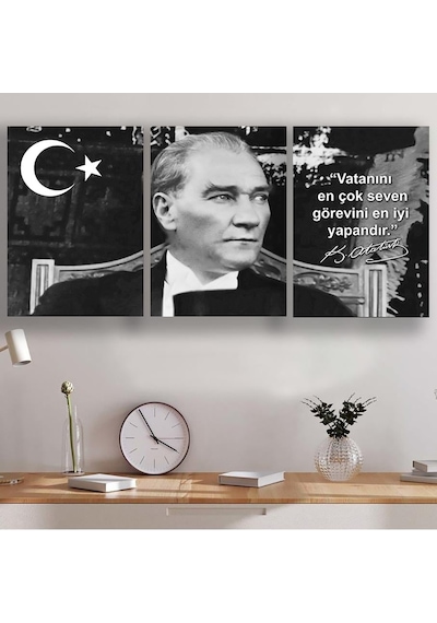 Atatürk Kanvas Tablo Üçlü Set