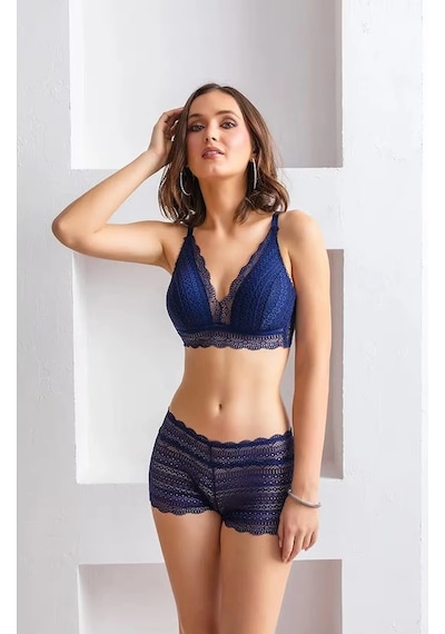 Kocabey 31813 Bralet Sütyen Ve Boxer Takım Lacivert