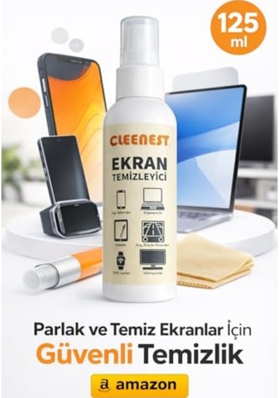 Temizleyici Seti 125 Ml Sprey Ve 30x30 Cm Mikrofiber Bez Tüm Ekranlar Için