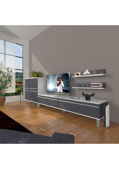 Decoraktiv Eko On Mdf Std Krom Ayaklı Tv Ünitesi Tv Sehpası Beyaz - Antrasit