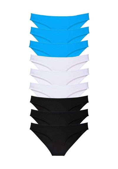 9 Adet Süper Eko Set Likralı Kadın Slip Külot Siyah Beyaz Mavi Beden: Xl Standart