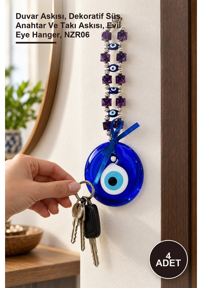 4 Adet Nazar Boncuğu Askılık Duvar Askısı, Dekoratif Süs, Anahtar Ve Takı Askısı, Evil Eye Hanger, Nzr06 Sarı