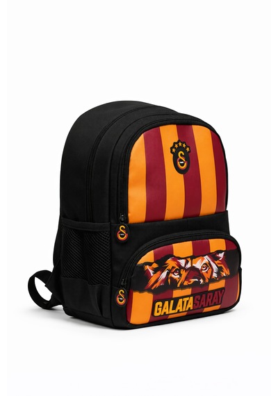 Galatasaray Lisanslı Aslan Desenli 3 Bölmeli Anaokulu Çantası - Su İtici Kumaşlı Sırt Çantası Kırmızı - Sarı - Siyah
