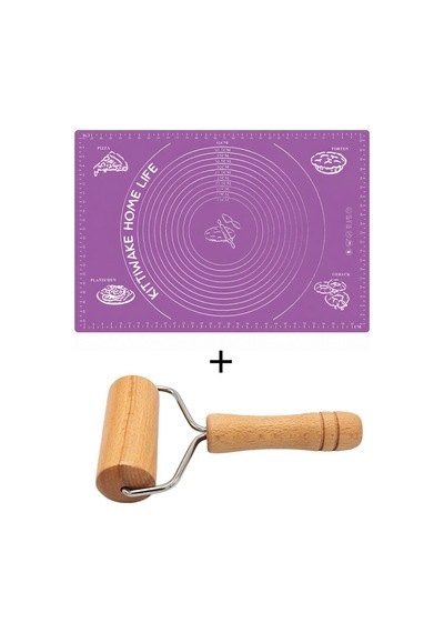 2 Li Mor Silikon Hamur Açma Matı 45x65 Cm Ve Ahşap Saplı Silindir Hamur Açıcı 19 Cm Diğer