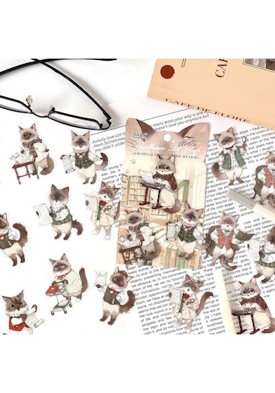 Sevimli Kedi Temalı Dekoratif Sticker Seti - Ajanda, Planner Ve Defter Çıkartması 20 Parça Çok Renkli