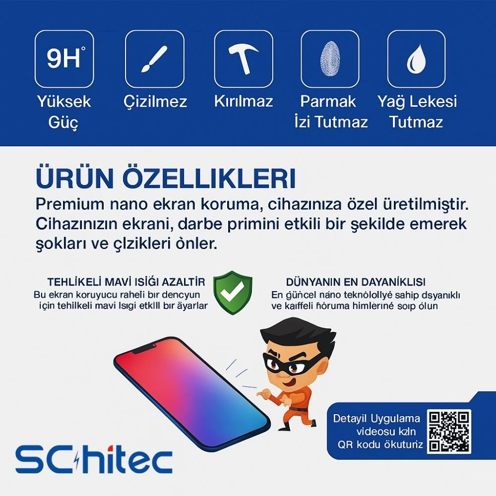 Schitec Apple Uyumlu iPhone 16e Darbe Emici Premium Ön Şeffaf Nano Ekran Koruyucu Poliüretan Film