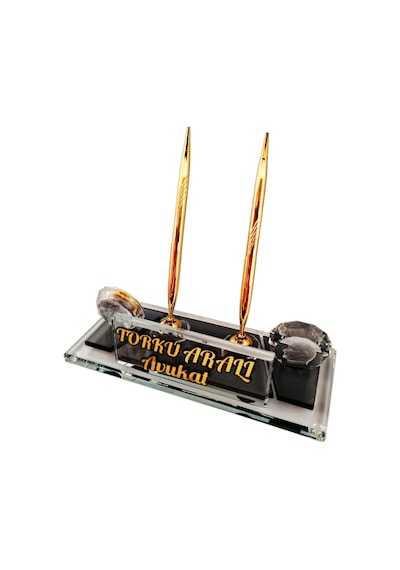 Mertkristal Kristal Masa İsimliği Kalemli Ofis Hediyesi M114GLD